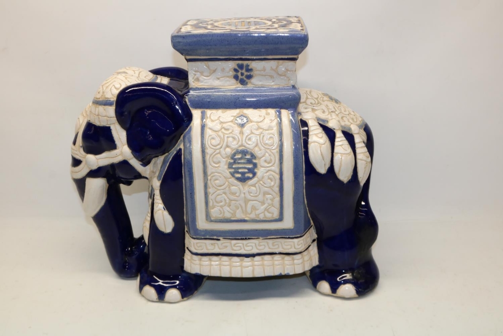 Chinese ceramic jardiniere stand in the form of a blue elephant, H41.5cm