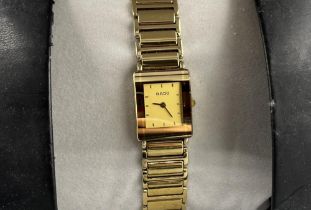 Ladies Rado DiaStar gold plated quartz wristwatch on matching bracelet, signed deployment clasp,