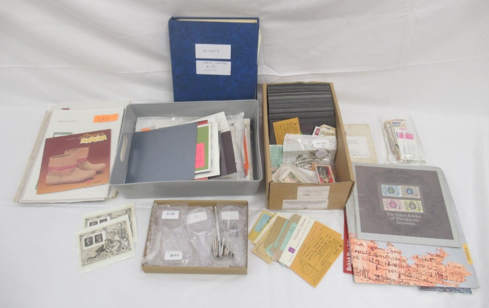 Assorted collection of stamps and covers both loose and in folders/albums, collection of tweezers