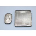 20th Century silver cigarette case with engine turned pattern and gilt interior by Frederick