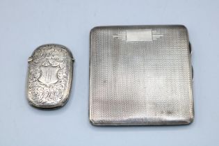 20th Century silver cigarette case with engine turned pattern and gilt interior by Frederick