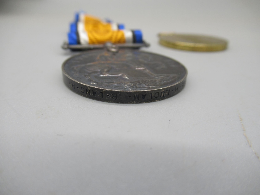 WWI Victory medal and 1914-18 war medal. To 4119 PTE H. Ludlam of the Royal Lancashire Regiment - Image 2 of 2