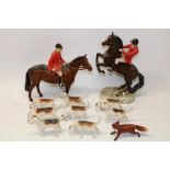 Beswick fox hunting group comprising Huntsman on rearing horse no. 868, H24cm; Huntsman no. 1501;