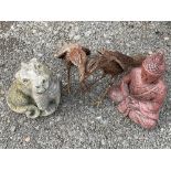 Collection of three garden features, to include a reconstituted stone dragon, a reconstituted