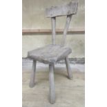 Rustic style chair, with adzed top rail and shaped seat on faceted tapered supports, H88cm (Victor