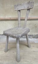 Rustic style chair, with adzed top rail and shaped seat on faceted tapered supports, H88cm (Victor