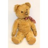 1930s Chad Valley golden mohair straw filled teddy bear with jointed arms and legs and swivel