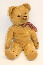 1930s Chad Valley golden mohair straw filled teddy bear with jointed arms and legs and swivel