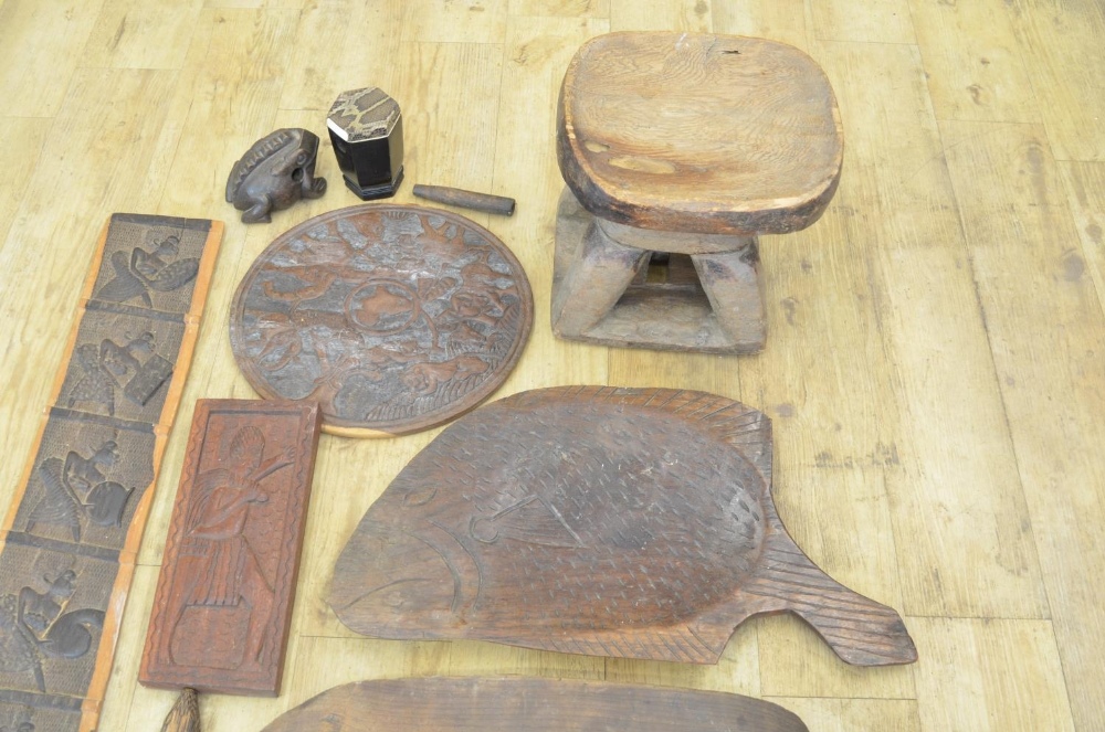 A large assortment of carved wooden souvenirs, mainly from the African continent. To include a large - Image 4 of 4