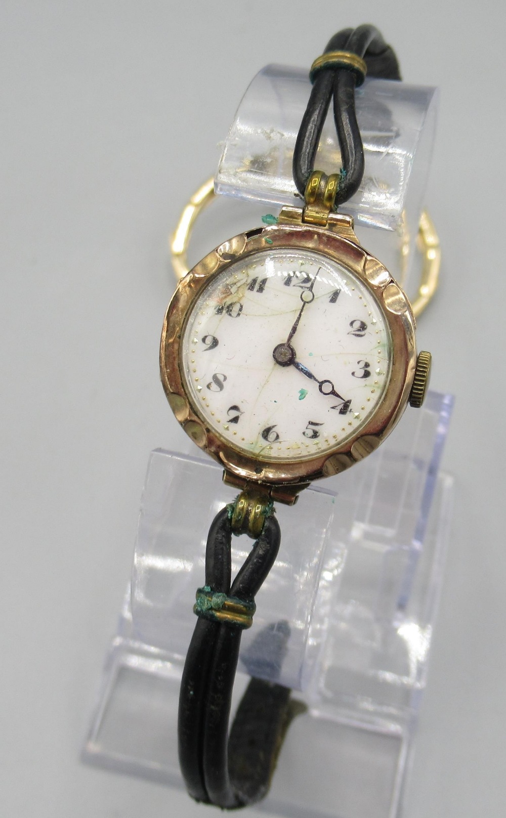 Ladies Texa 9ct gold wristwatch on rolled gold expanding bracelet, signed silvered engine turned - Image 2 of 2