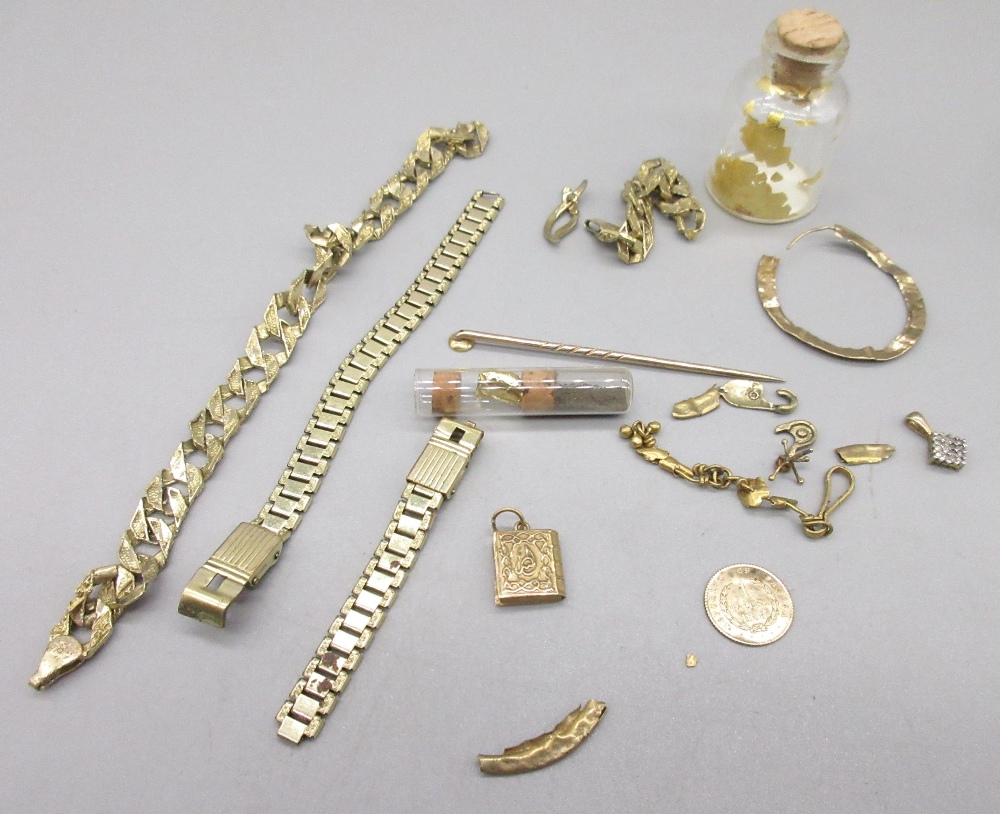 Gold 1-Tallar, 1853 and a collection of yellow metal, not hallmarked, 25.6g, and two vials of gold