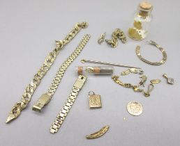 Gold 1-Tallar, 1853 and a collection of yellow metal, not hallmarked, 25.6g, and two vials of gold