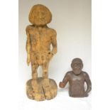 Wood carved woodsman style full figure (extensive woodworm, H68cm) and another wood carving of a