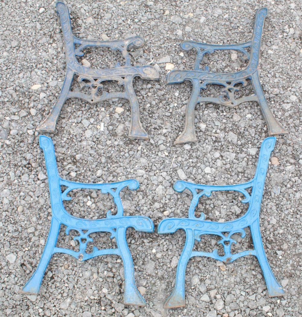 Two sets of child’s bench/seat ends in cast metal. 50cm high