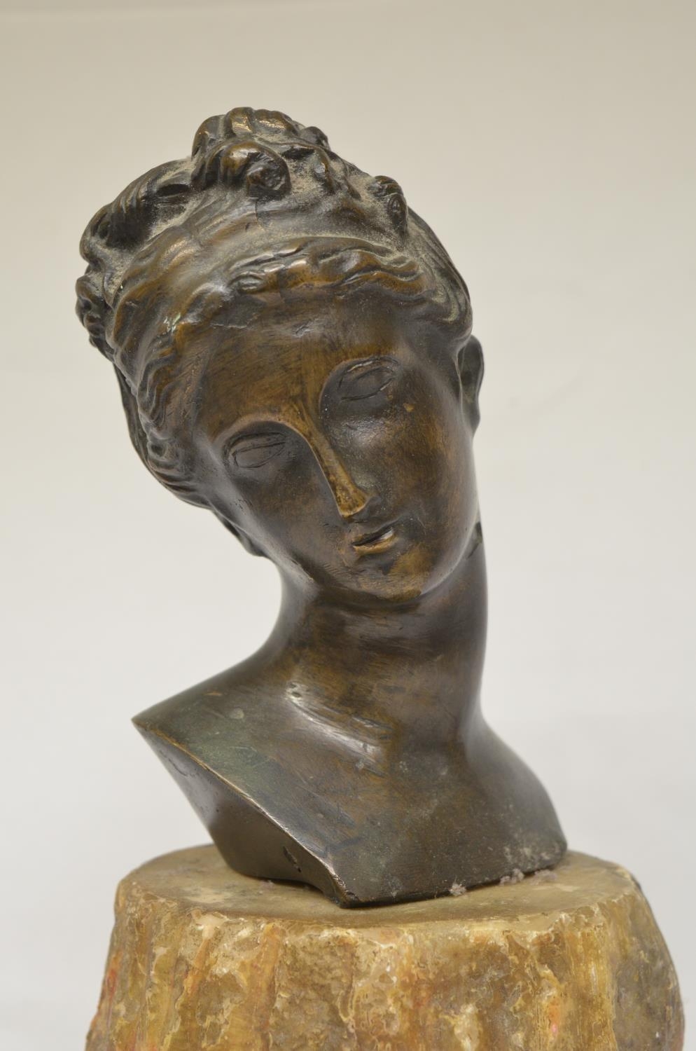WITHDRAWN 19th century French bronze female bust on stone plinth (H25.5cm) and a similar but smaller - Image 2 of 4