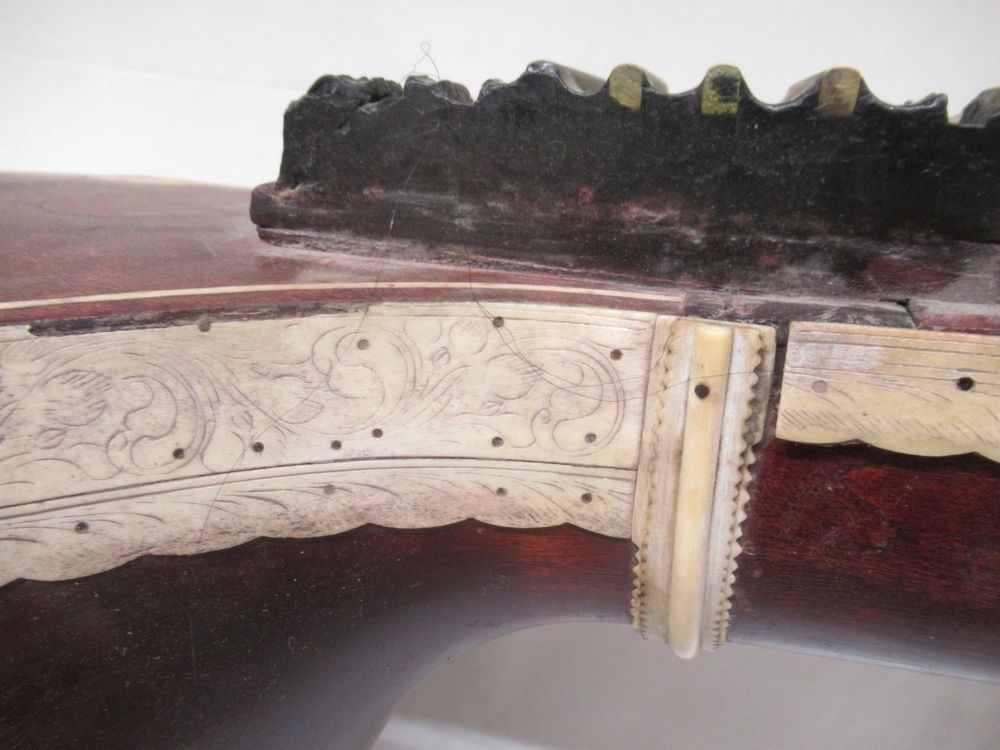 Large Old Indian Veena/Sitar with decorative floral bone banding, fluted bowl back, head stock - Image 4 of 11