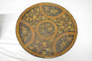 Indo-Persian papier mache raised charger with painted scenes depicting hunting, animals, games and