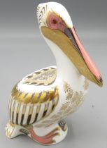 Royal Crown Derby white pelican paperweight, gold stopper, limited edition No. 192, with box and