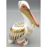 Royal Crown Derby white pelican paperweight, gold stopper, limited edition No. 192, with box and