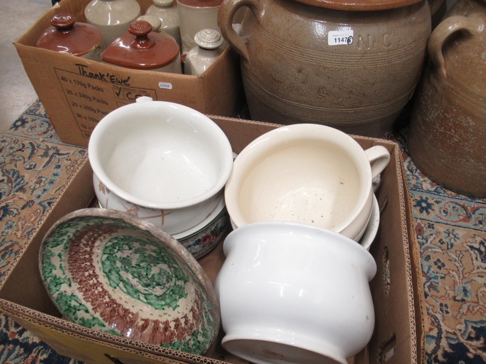 N. et Cie C20th glazed stoneware lidded storage jar, H44cm; three similar storage jars; seven glazed - Image 2 of 3