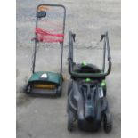 400W electric lawn raker and GTech electric lawn mower. A/F
