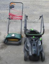400W electric lawn raker and GTech electric lawn mower. A/F