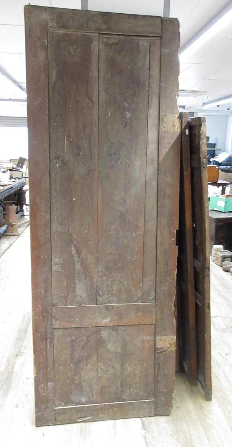 French Provincial five planked oak door, with small window and cast iron hinges and latch, W96cm - Image 4 of 4