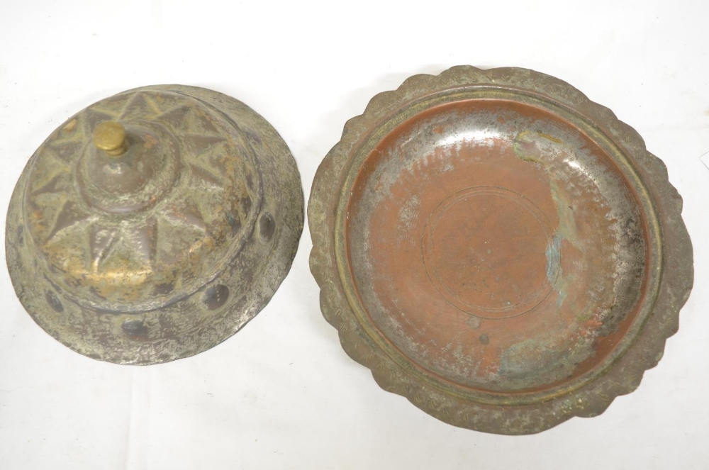 Small collection of Persian antiquities incl. a hammered metal bowl with lid (D24cm), a 9th - Image 4 of 5