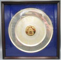 Silver commemorative plate, College of arms, coronation of Elizabeth II, 1978, mounted and framed,
