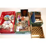 Various collectables, incl. glass paperweights, chess set with Greek style figures, etc. (3 boxes)