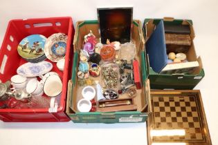 Various collectables, incl. glass paperweights, chess set with Greek style figures, etc. (3 boxes)