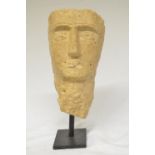 Ancient carved stone head, origin unknown, H30.5cm incl. stand (Victor Brox collection)