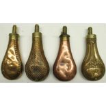 Dixon & Sons Patent 19th century copper and brass powder flask, 19.5cm; two Dixon & Sons embossed