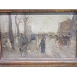 French School (Early C20th); Busy Street Scene with figures, oil on canvas, 36cm x 56cm (Victor Brox