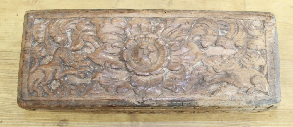 17/18th century continental carved oak rectangular box with lift of lid, the heavy carved detail - Image 2 of 2