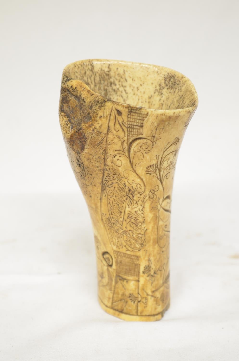 Bone quill holder with scrimshaw design including alphabet, numbers, animals and various symbols and - Image 3 of 6