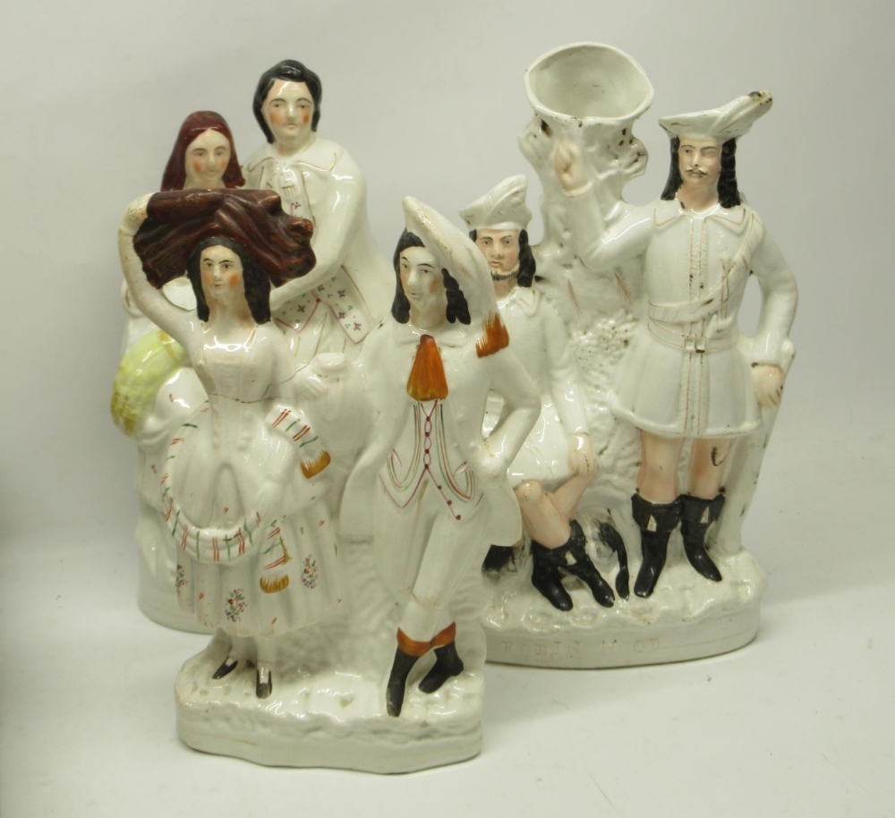 Collection of Staffordshire style and other figures, incl. flatback groups, cats, dogs, etc. - Image 7 of 7