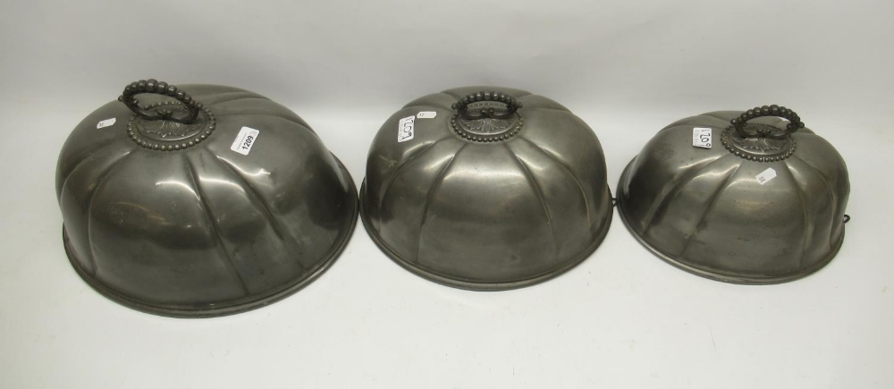 Three pewter graduated meat covers W41cm - Image 2 of 2