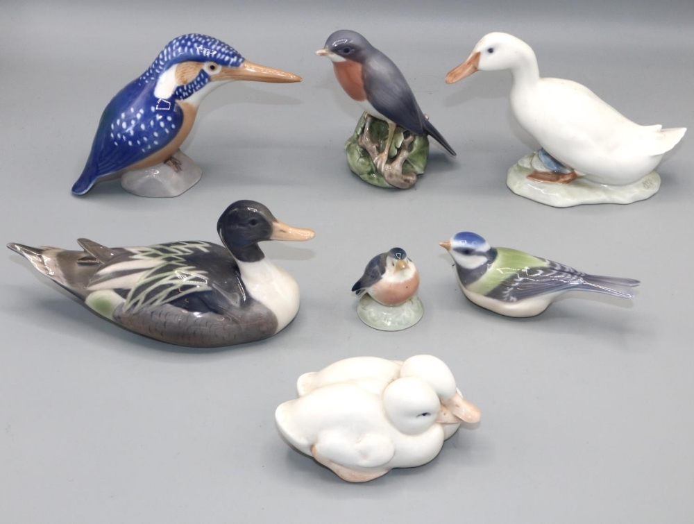 Collection of Royal Copenhagen figures of birds, numbered 1516, 1192, 3234, 516, 1933, 2238, 1505,