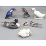 Collection of Royal Copenhagen figures of birds, numbered 1516, 1192, 3234, 516, 1933, 2238, 1505,