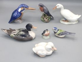 Collection of Royal Copenhagen figures of birds, numbered 1516, 1192, 3234, 516, 1933, 2238, 1505,