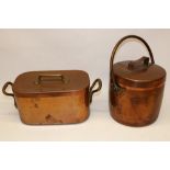 Two country house type large copper pans and covers, one initialled MCB, max. H26cm