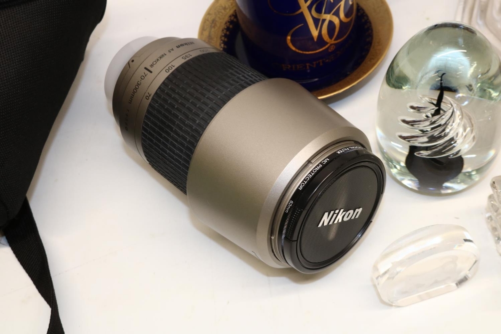 Mixed collectables incl. four paperweights, Nikon 70-300mm camera lens, glass vase, crystal swans, - Image 2 of 2