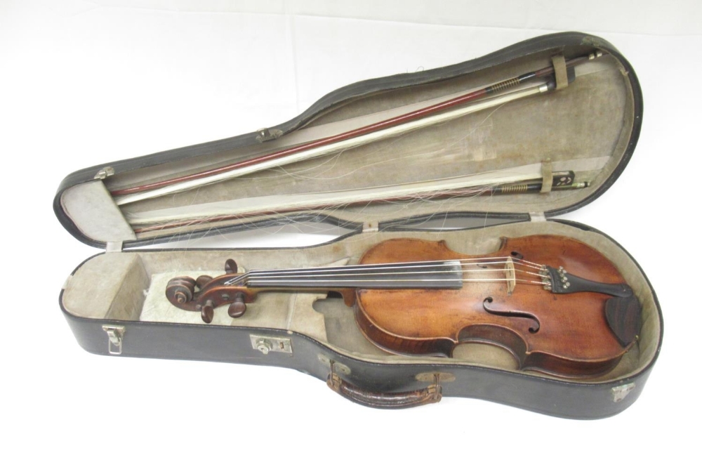 Three unnamed violins, 2 with 2 bows in travel cases and another lacking bow in travel box (Victor - Image 2 of 12