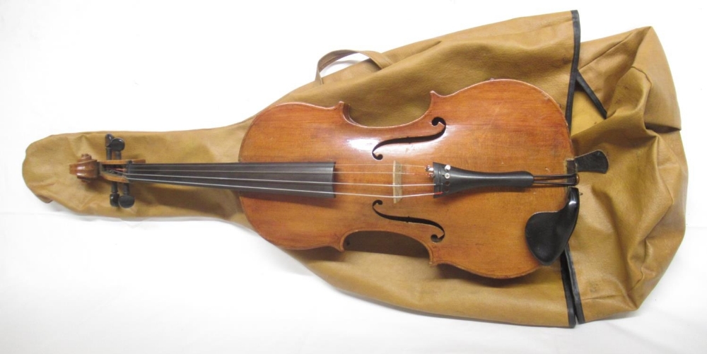 Unnamed Viola with Panpi fitted bridge and a brown carry bag (lacking bow in need of attention), and