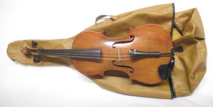 Unnamed Viola with Panpi fitted bridge and a brown carry bag (lacking bow in need of attention), and