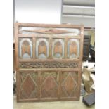 Three Javanese hardwood polychrome painted and pierced panels, WS143cm H168cm max (3) Provenance;