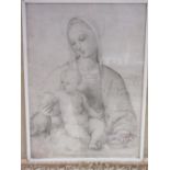 After Raphael 'Madonna with Pomegranate' monochrome print and a similar head and shoulder portrait