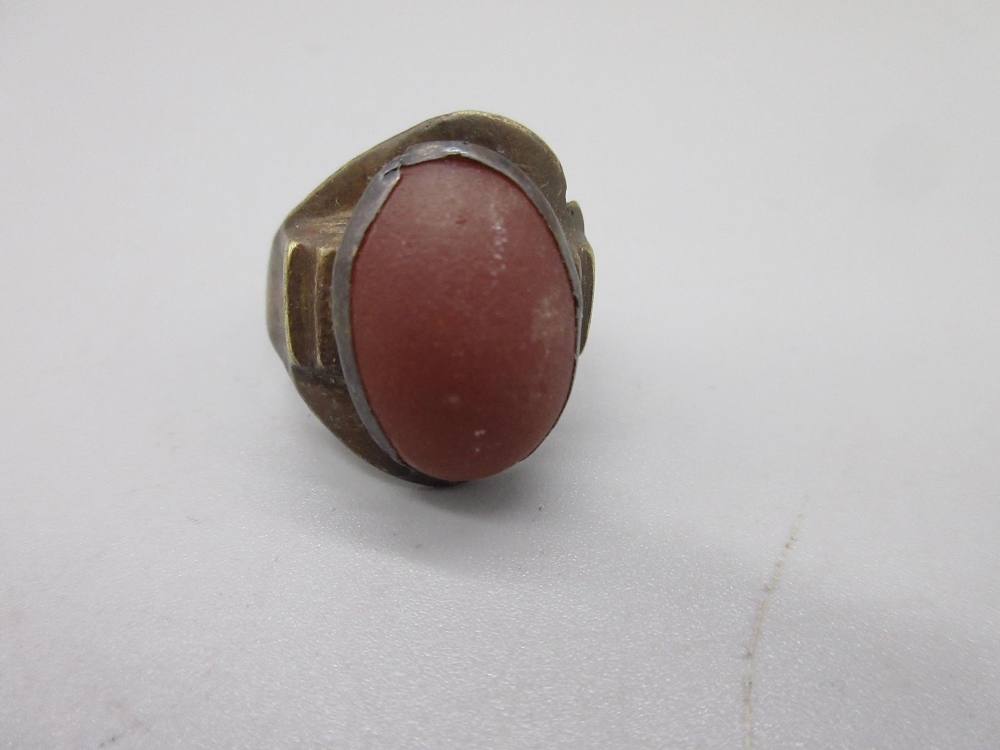 Roman early C6th bronze ring set with cabochon cornelian (Victor Brox collection) - Image 2 of 2