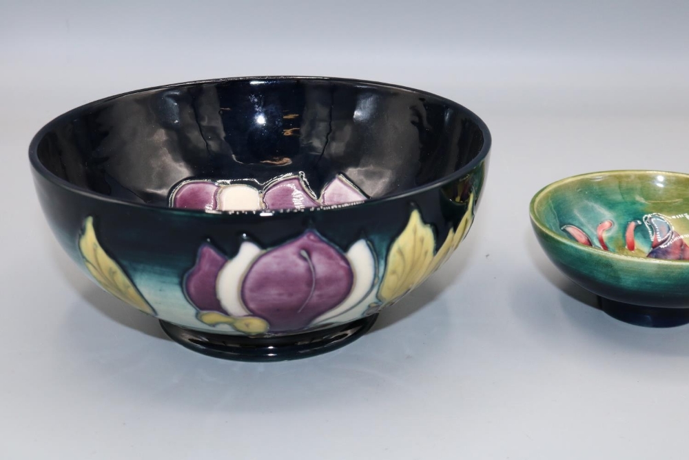 Moorcroft Pottery, small Columbine design trinket bowl, D9cm, and a Magnolia pattern bowl, D16cm (2) - Image 2 of 3